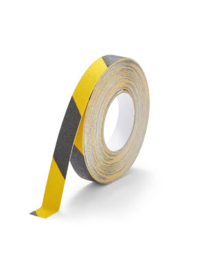 nastro antiscivolo giallo/nero con retro adesivo ideale per prevenire scivolamenti e conferire una maggiore sicurezza su rampe e gradini