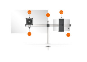 Braccio porta monitor per 1 monitor e 1 tablet con morsetto