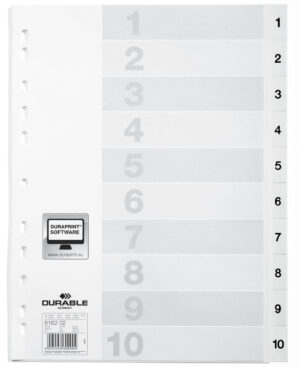 Divisorio A4 10 tasti 1-10 con cavalierini prestampati con indice in PPL, bianco