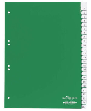 Divisorio A4 25 tasti termosaldati con indice in PPL foratura 60/80+80x80x80 mm, verde