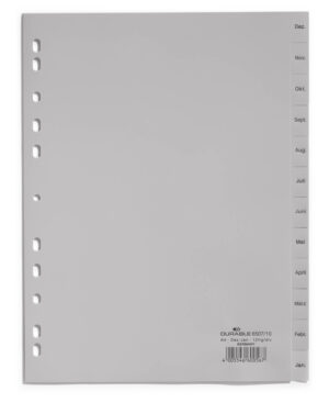 Divisorio A4 12 tasti Dec-Jan con cavalierini prestampati in PPL, grigio