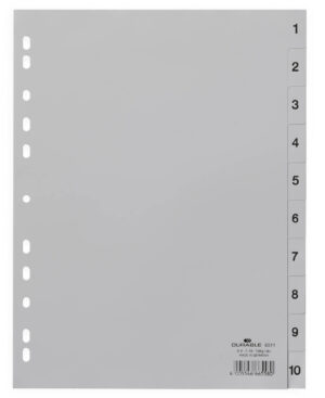 Divisorio A4 10 tasti 1-10 con cavalierini prestampati in PPL, grigio
