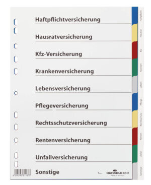 Divisorio A4 10 tasti con cavalierini colorati e indice per assicurazioni in PPL, multicolore