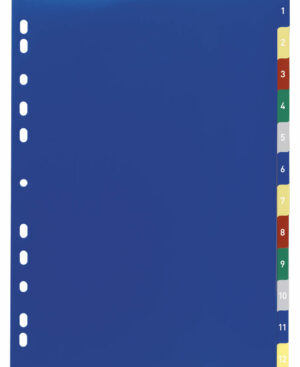 Divisorio A4 12 tasti 1-12 con cavalierini colorati e indice in PPL, multicolore