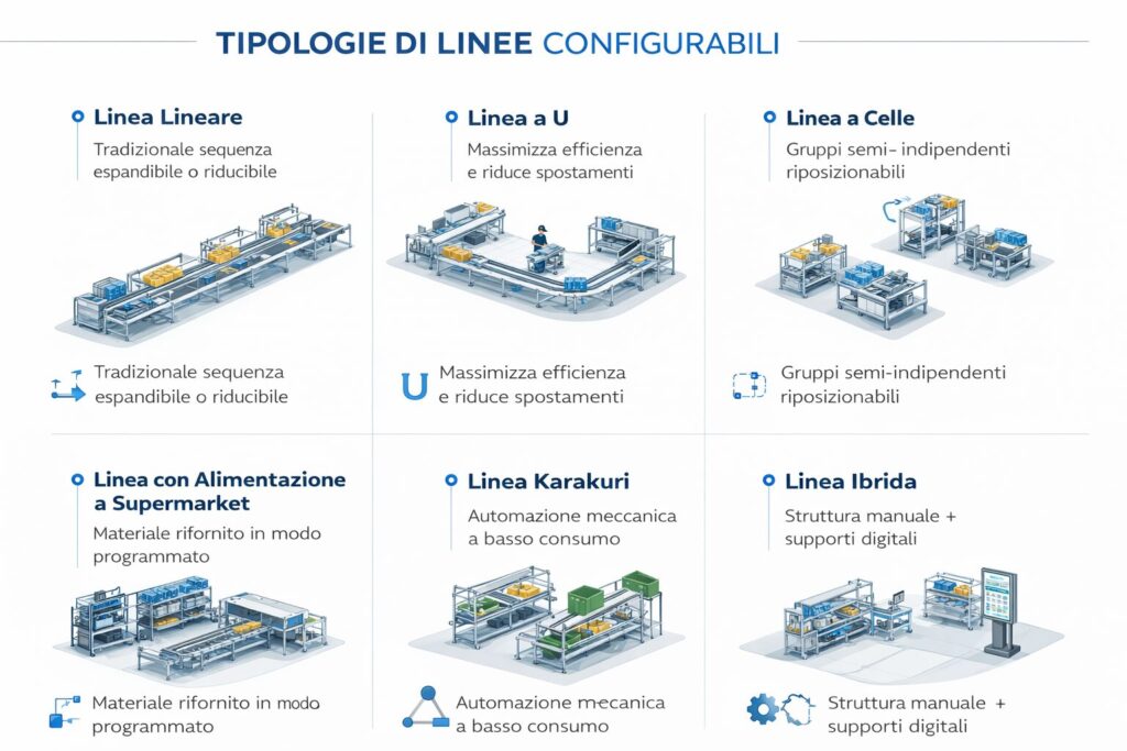 tipologie di linee produttive configurabili in un layout evolutivo