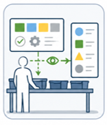 Postazione di lavoro Lean con visual management per supportare ergonomia cognitiva e operatività